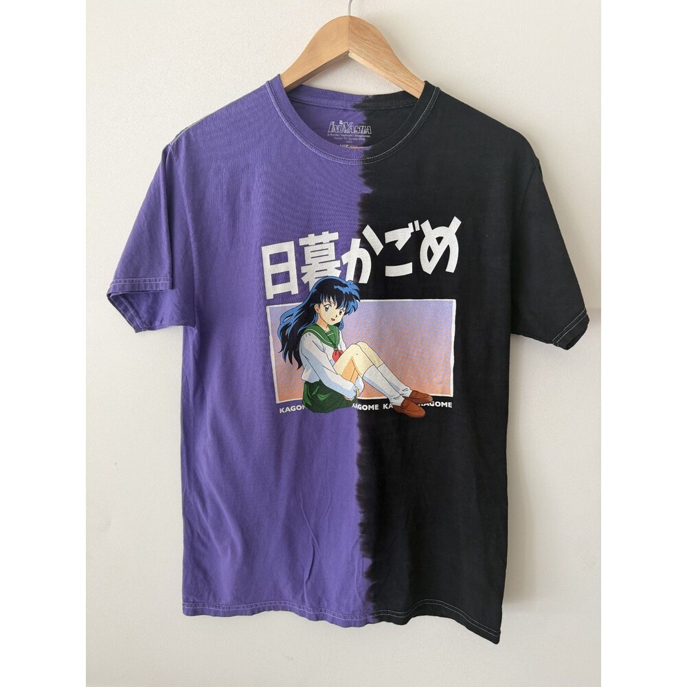 Inuyasha Anime T-Shirt Womens Medium Purple Black Kagome Kanji Short  Y2K Tee